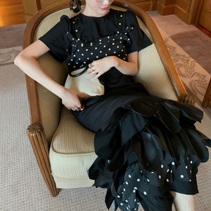 two-piece dot black dress