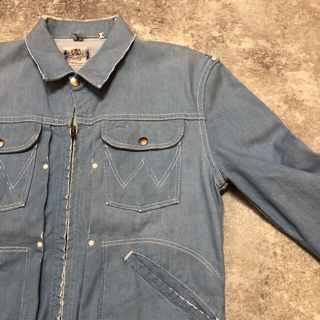 60's Wrangler 24MJZ 後期 カラーデニム サックスブルー 水色 36 縦ベル 60年代 トラッカージャケット ビンテージ ラングラー 205HA