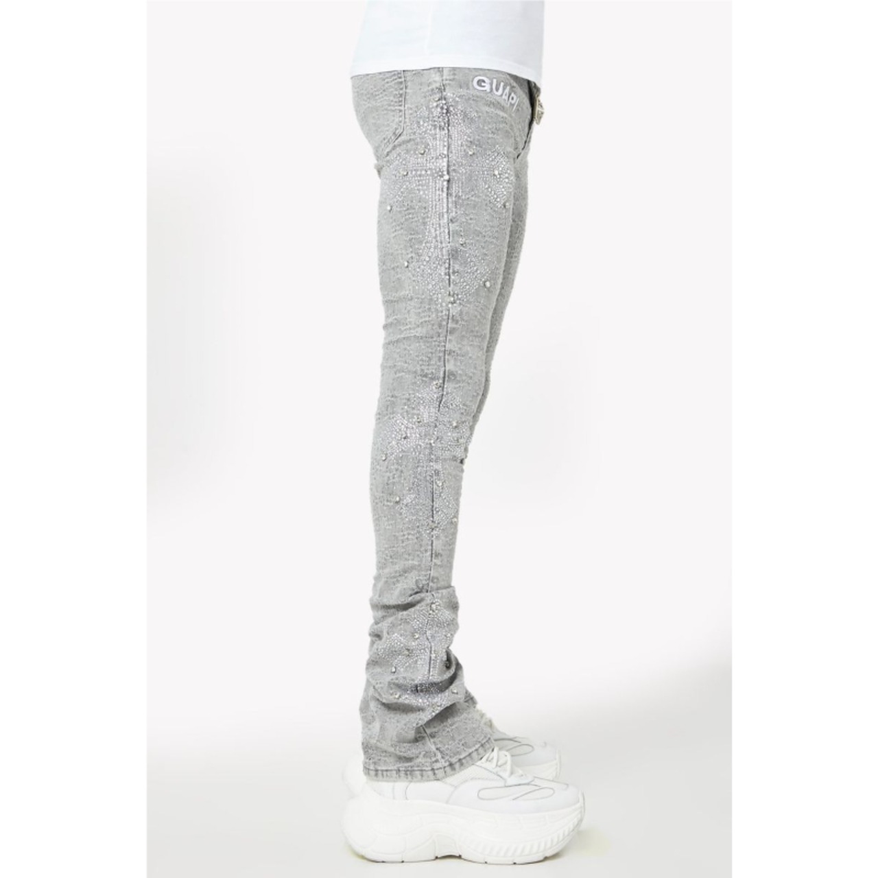 GUAPI / smoke grey distressed cross denim