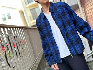 スウィングトップチェック柄シャツジャケット BLUE