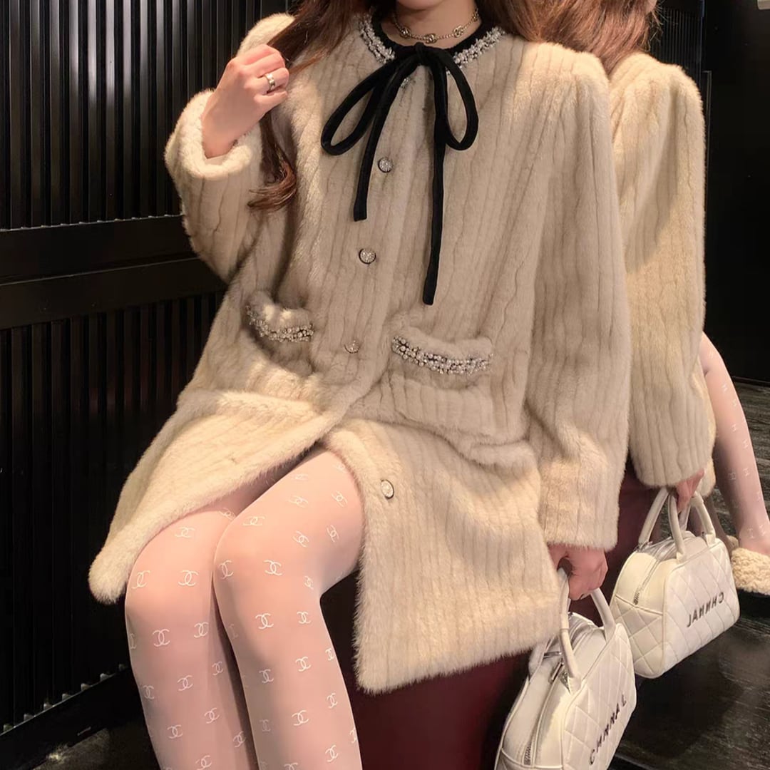 Ribbon faux fur coat 2609041