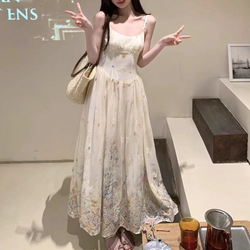 刺繍フラワーマキシキャミワンピ ・69532