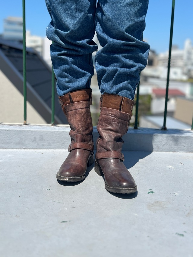 【約24cm】Vintage brown mouton leather engineer  boots