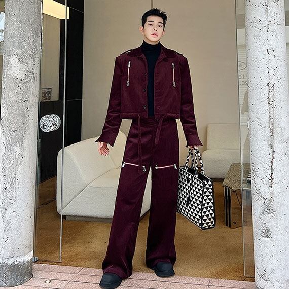 予約販売】メンズ セットアップ 上下 長袖 コーデュロイ ブラック