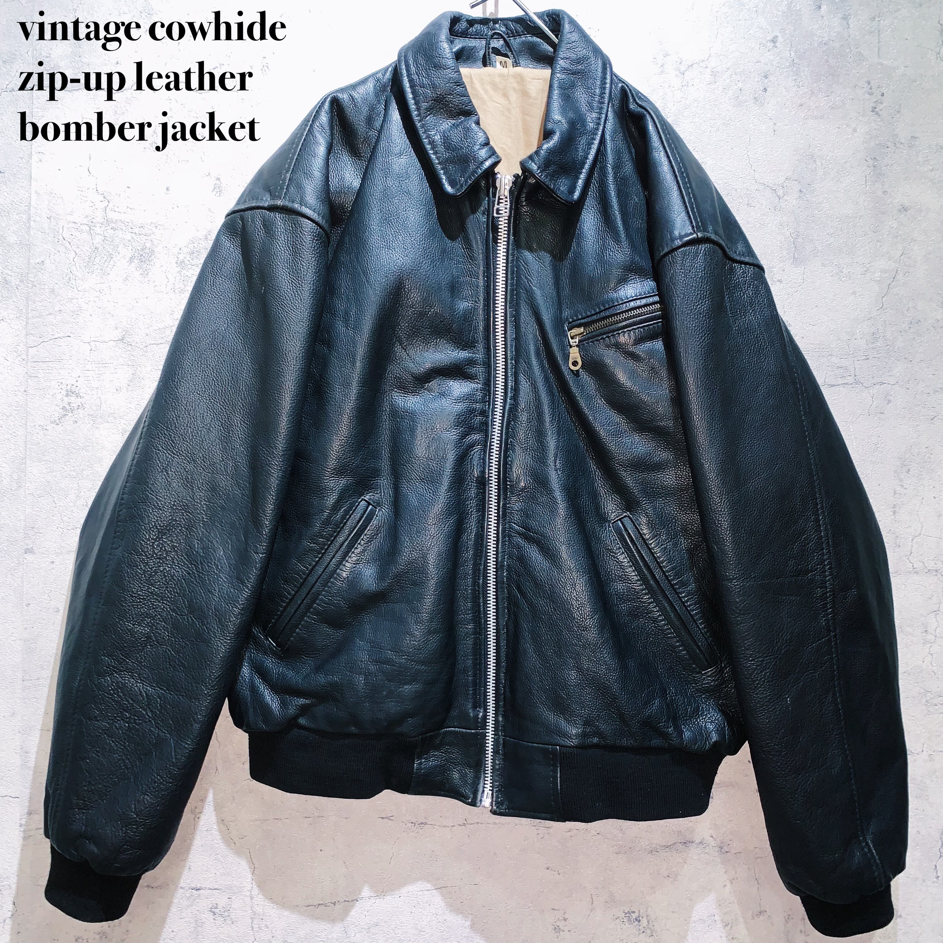 vintage cowhide zip-up leather bomber jacket | ayne powered by BASE