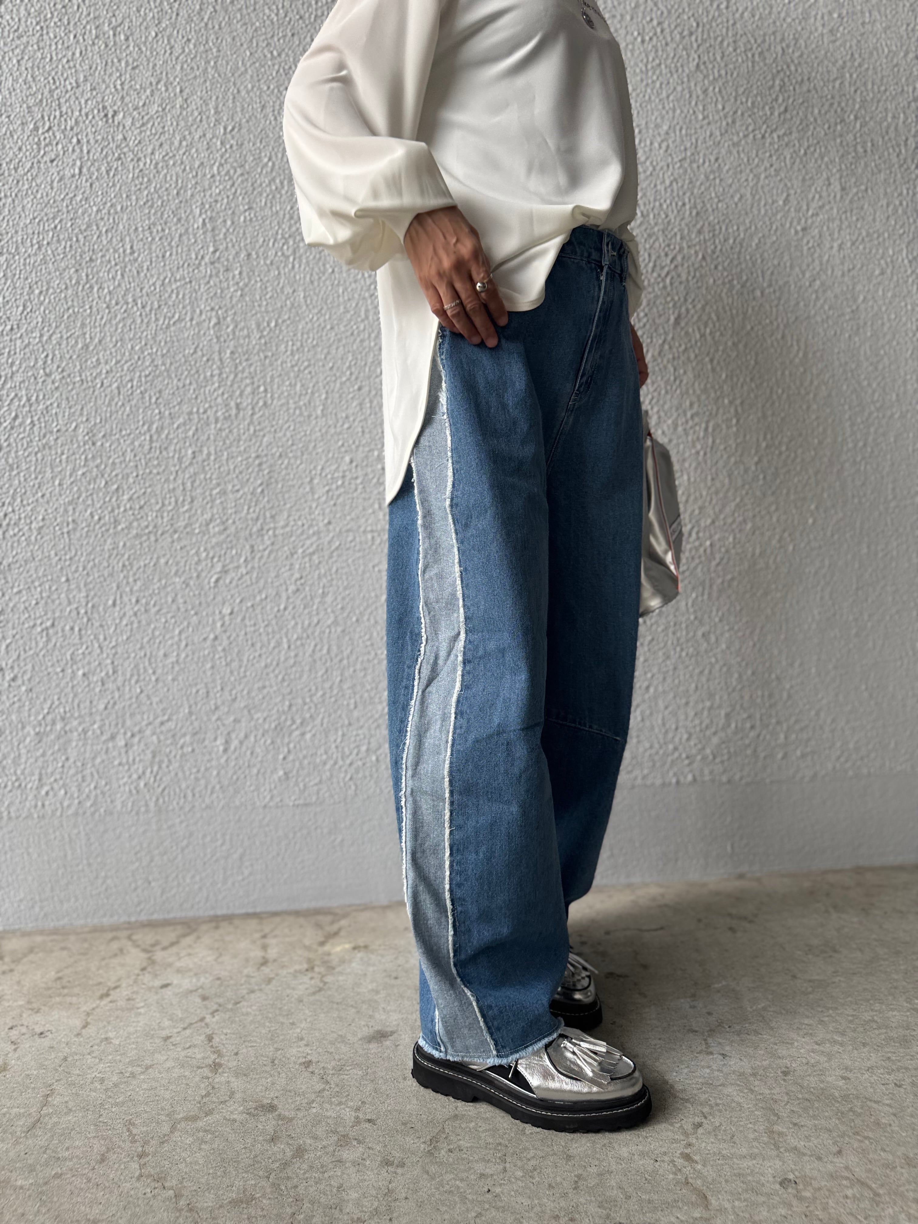 【SELECT】バレルシルエット断ち切りラインデニムパンツ 34-0137