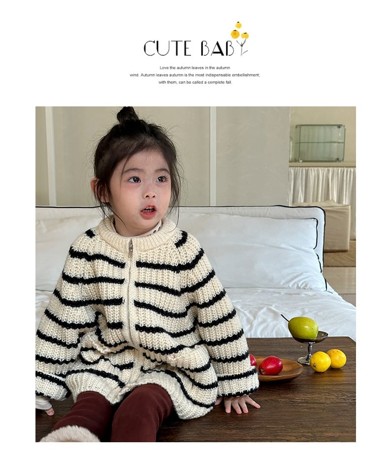 100,110cm　2colorボーダージッパーセーター