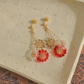 1,2月限定カラー 「ざくろシリーズ」花火さん　小枝耳飾り　ワイヤーアクセサリー