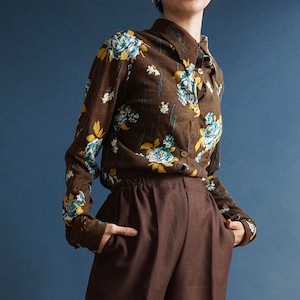 70's Vintage Brown Flower Print Shirt