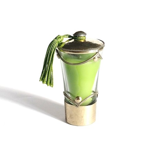 タッセル＆シルバー 蓋つきアロマキャンドル S（グリーン）フォレストの香り【モロッコ直輸入】