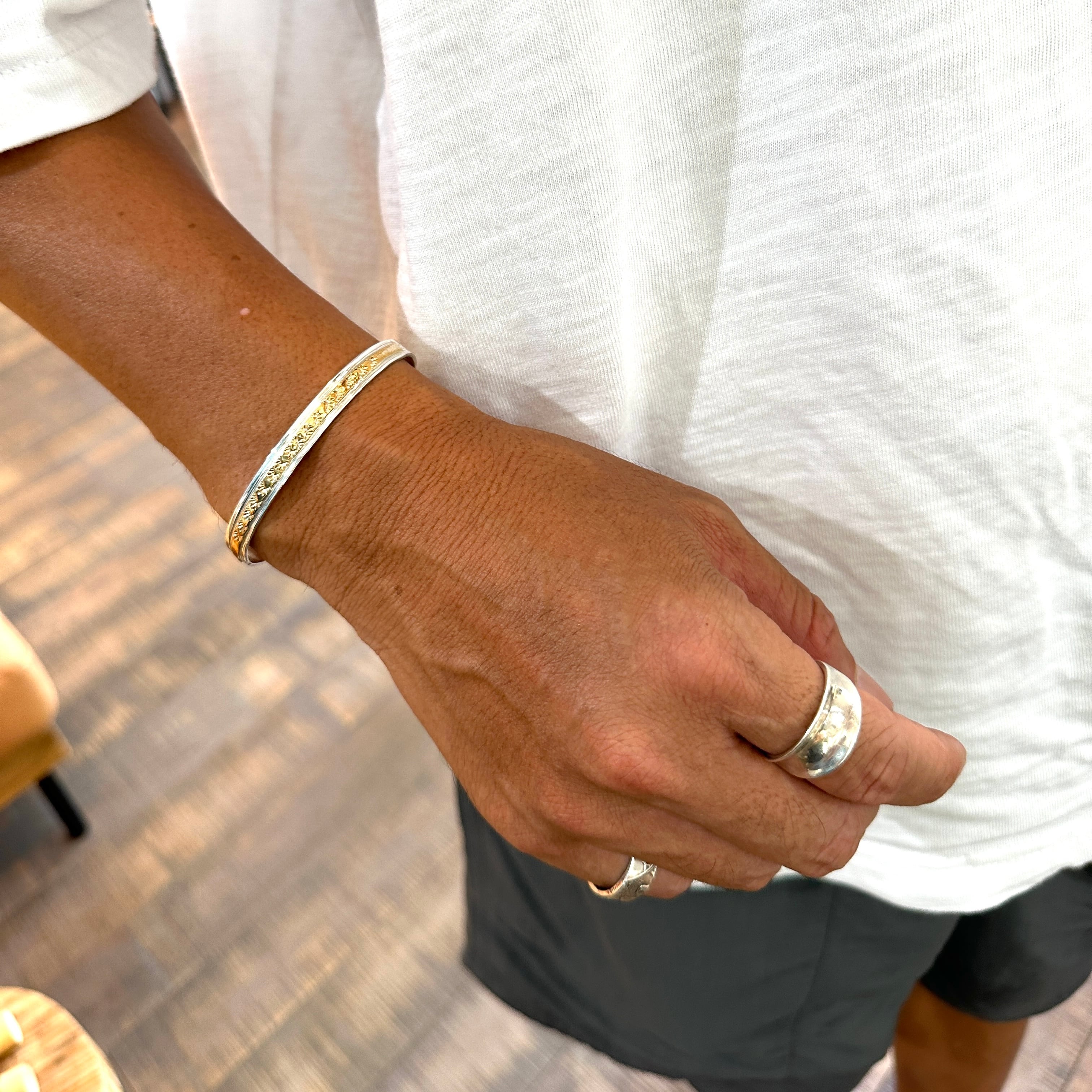 Indian Jewelry 》Silver x Gold Coating 6mm幅 コンビ スタンプワーク
