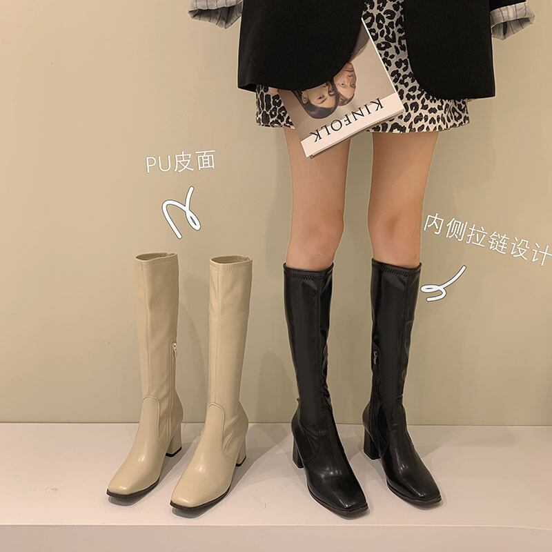 ロングブーツサマーレッドスタイル 靴 シューズ 夏物 スクウェア フェイクシューズ77529934482