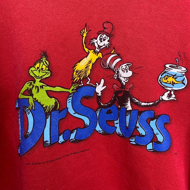 90s USA製 Dr.Seuss ドクタースースー プリントスウェット 赤 L