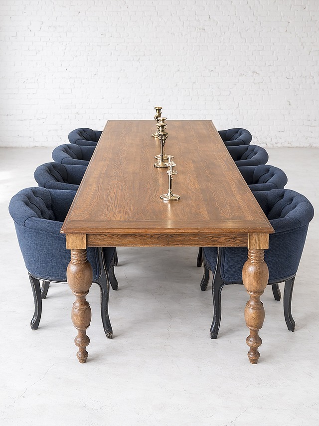 オーク材ターンドレッグダイニングテーブル “極太ろくろ脚”(アンティーク調ろくろ足テーブル) W3000✕D1000 4〜8人掛け 店舗向け大型テーブル