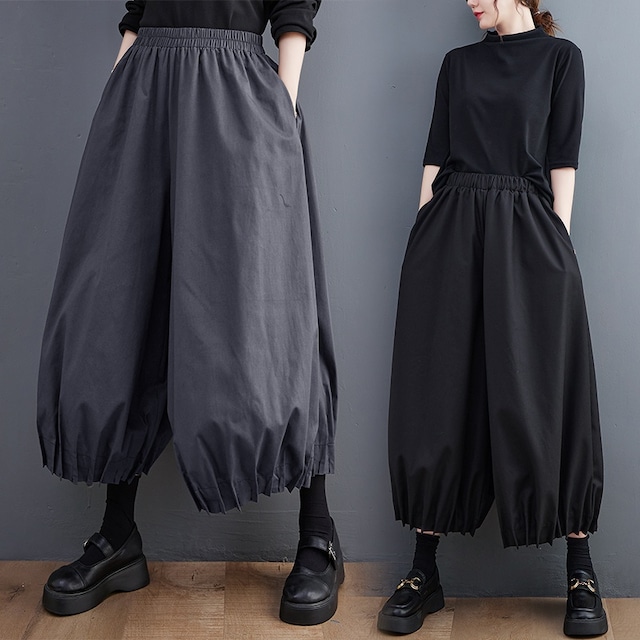 ELASTIC WAIST WIDE LEG CROPPED PANTS 2colors M-6194