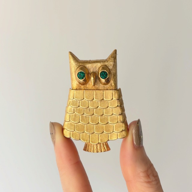 AVON Jeweled Owl Pin Perfume Glaceブローチ