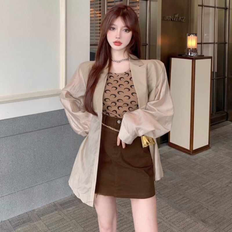 オータムジャケット ハイウェストウェストスカート 秋物 ハンチェンe95370809441