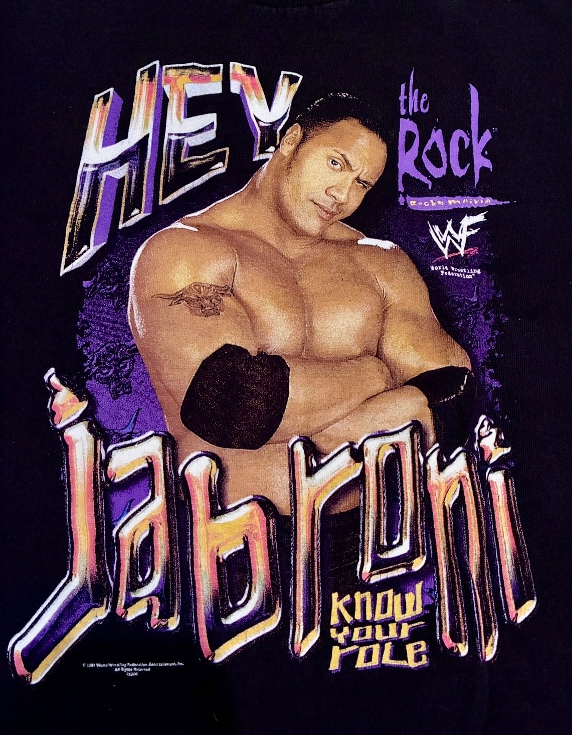 入手困難 ザロック ドウェイン ジョンソン フットボールシャツ USA製 黒 ヴィンテージ THE ROCK ドウェイン・ジョンソン Tシャツ WWF プロレス