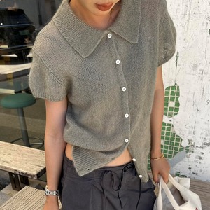 sheer knit polo cardigan　m-0038