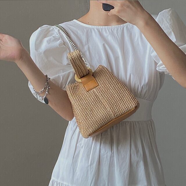 ショルダーバッグ ハンドバッグ レディース 2WAY ストローバッグ ミニバッグ チェーン カジュアル 春夏 お出かけ おしゃれ 大人かわいい ベージュ