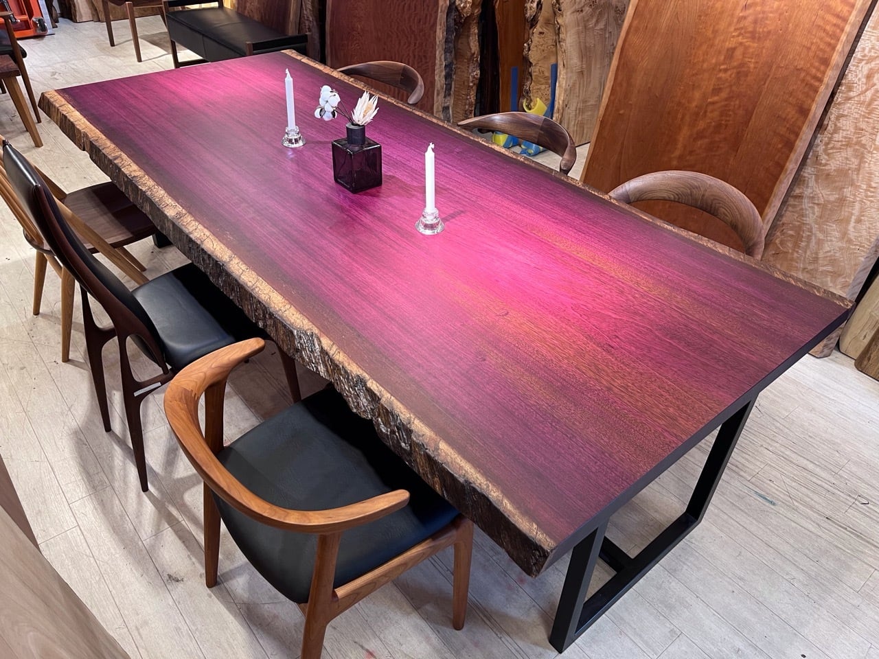 パープルハート　一枚板　コーヒーテーブル　テーブル　希少　激安 パープルハート_2150×960×55_横浜元町店_テーブル天板/一枚板