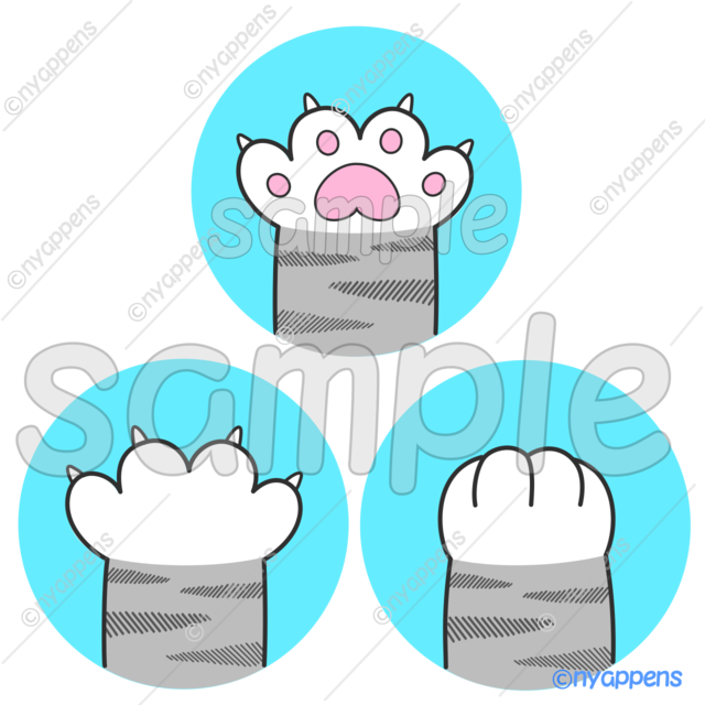 【商用利用OK】ほのぼのかわいい猫の手イラスト（にゃんパ／とらグレ）シールやアイコン、素材に！3種セット