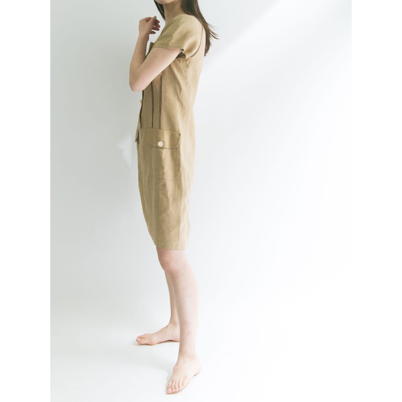 【Valentino Garavani】Made in Italy 80's h/s linen one-piece（ヴァレンティノガラヴァーニ イタリア製 半袖リネンワンピース ドレス）5c