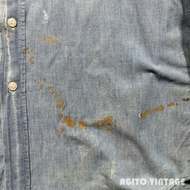 50's OX HIDE オックスハイド シャンブレーワークシャツ 台襟 マチ無し