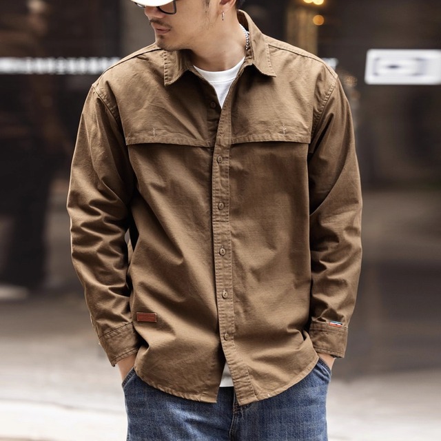 Men's Button Down Work Shirt with Flap Pockets ◇3color H0751