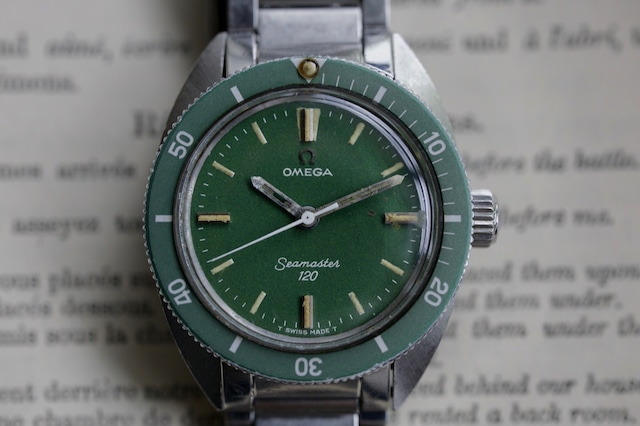 【OMEGA】1970's シーマスター120 ボーイズサイズ　ノンデイト手巻き  MOSS GREEN” 純正キャタピラブレス  OH / vintagewatch / seamaster120