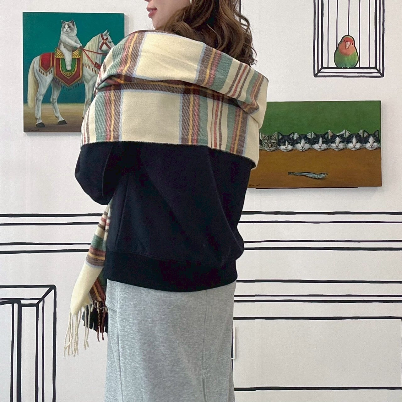 配色チェックストール