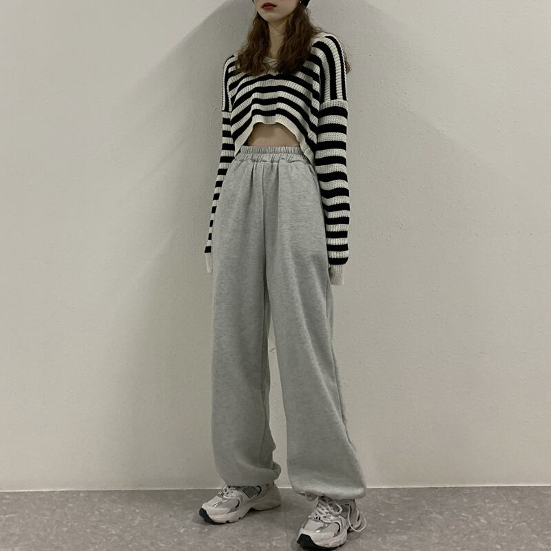 パンツ ハイウェスト薄手スプリングルーズグレーギャザー 春物 ブラックストロベリース71573601607