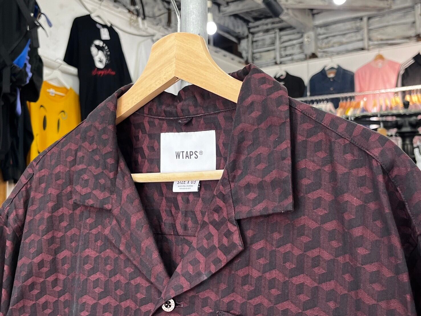 WTAPS FRIO 01 SS SHIRT HERRINGBONE BURGUNDY 03 241TQDT-SHM06 24420 