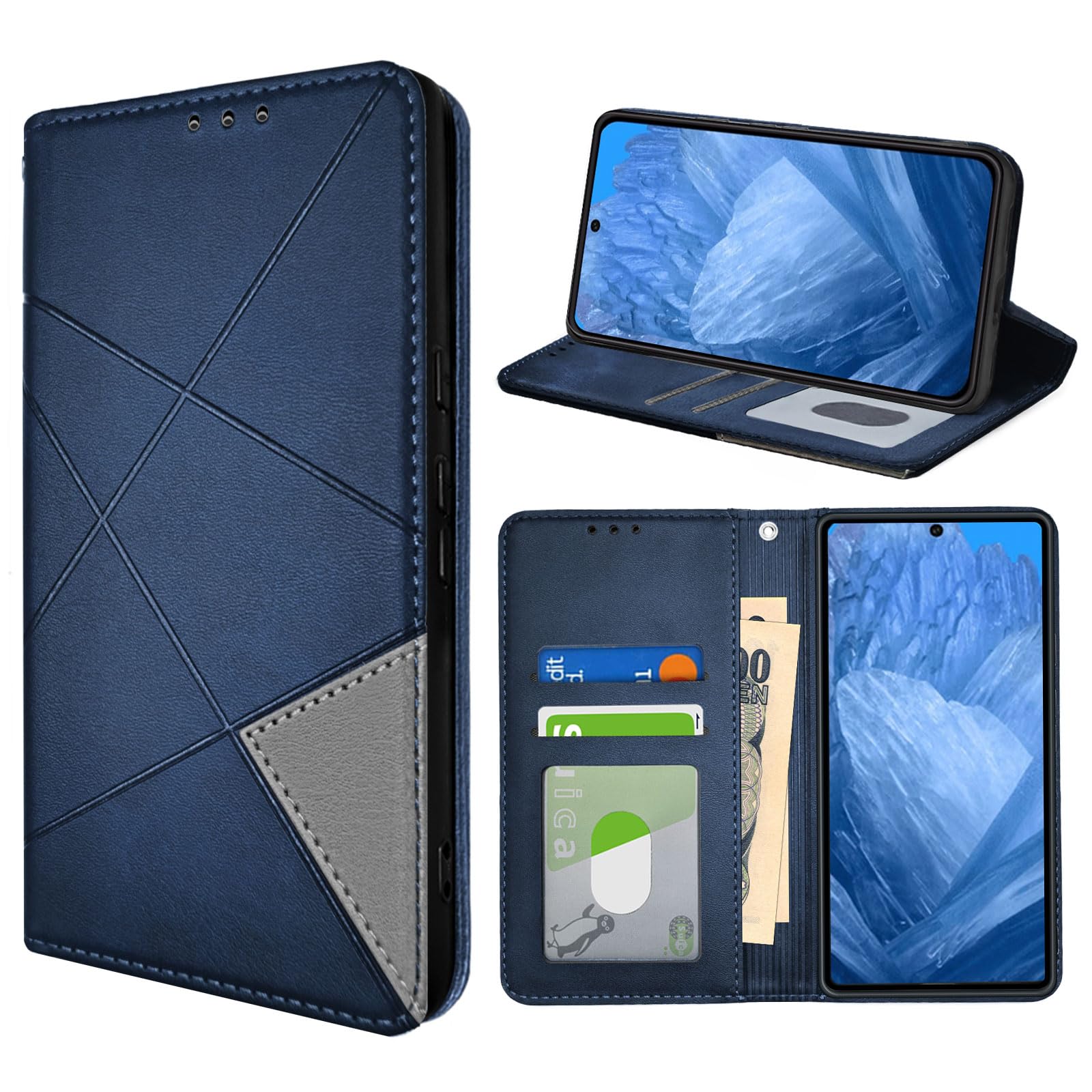 MiaoKeDa Pixel 8A 手帳型 ケース カードポケット収納 ピクセル8a 財布型 スマホケース 全面保護 多機能 カバー PUレザー バンパー 人気 ネイビーブルー ネイビーブルー