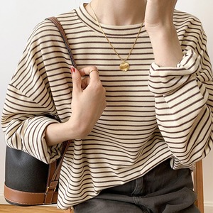 ボーダー Tシャツ 長袖 トップス レディース 春秋 韓国 きれいめ 大人 かわいい ゆったり おしゃれ ラウンドネック 大人可愛い 大人女子