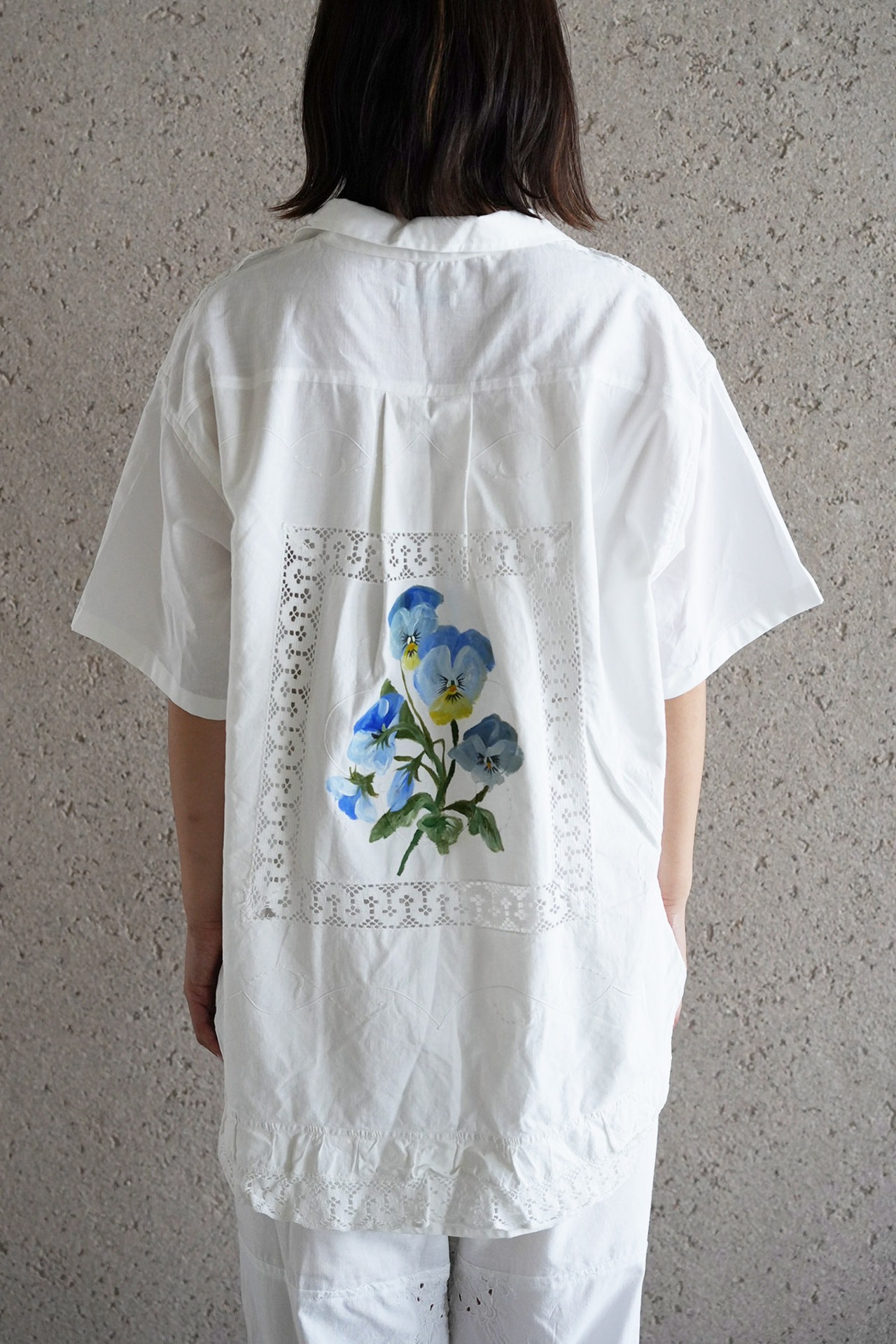 lace open collar shirt pansy echinacea