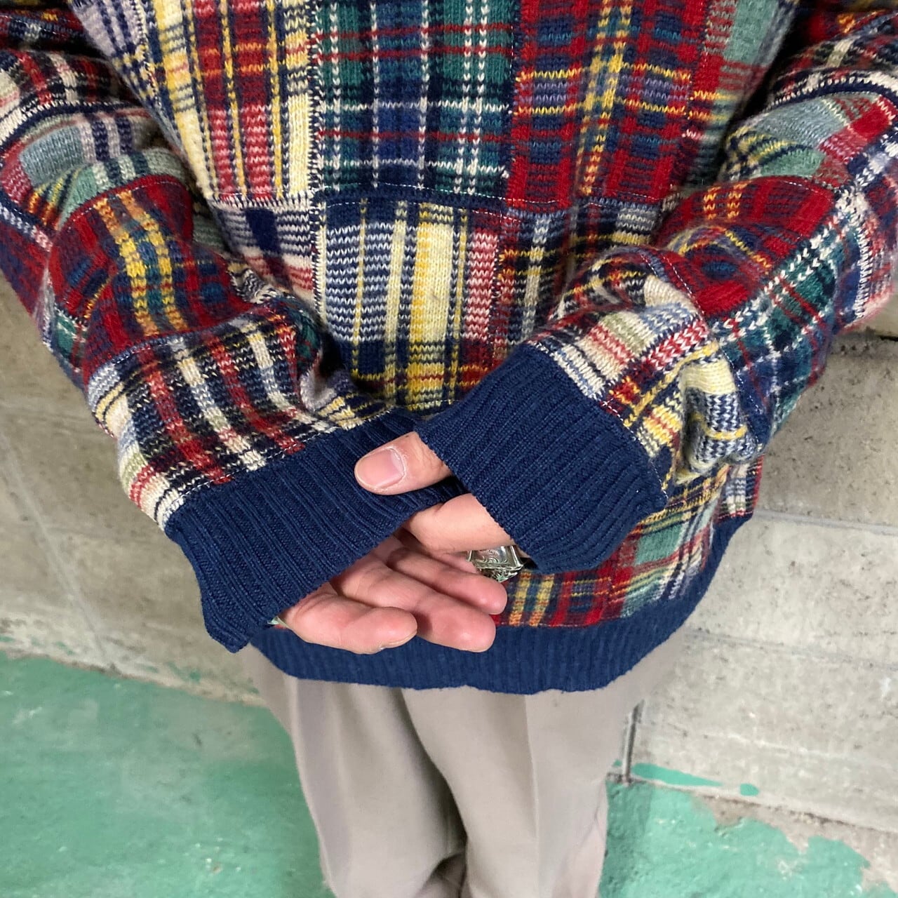 ポロバイラルフローレン パッチワーク ウールニットセーター メンズL