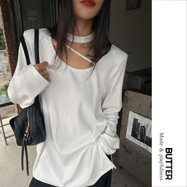 Choker Neck Long Sleeve T-Shirt 01065