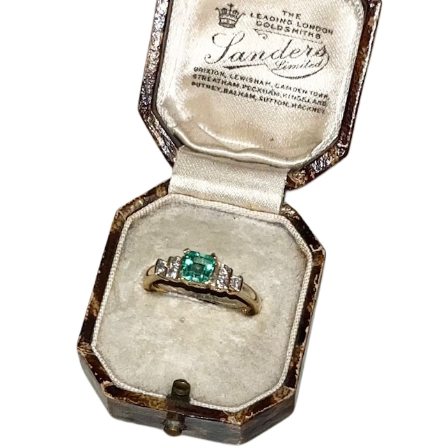 vintage 14ct gold emerald & diamond ring