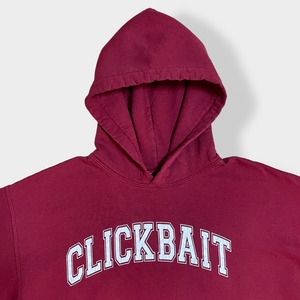 【CLICK BAIT】 アーチロゴ プリント パーカー スウェット フーディー hoodie M バーガンディ us古着