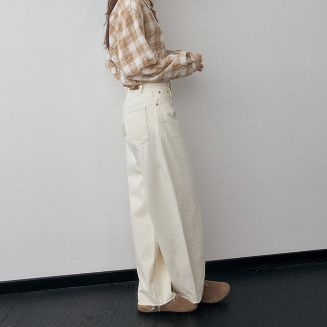 Cut Off Straight Full Length Denim Pants T4299