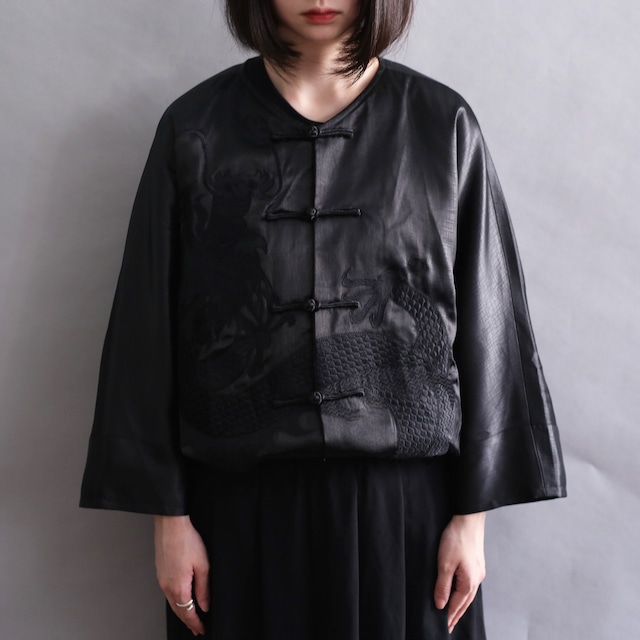 black dragon motif dolman sleeve china shirt jacket 