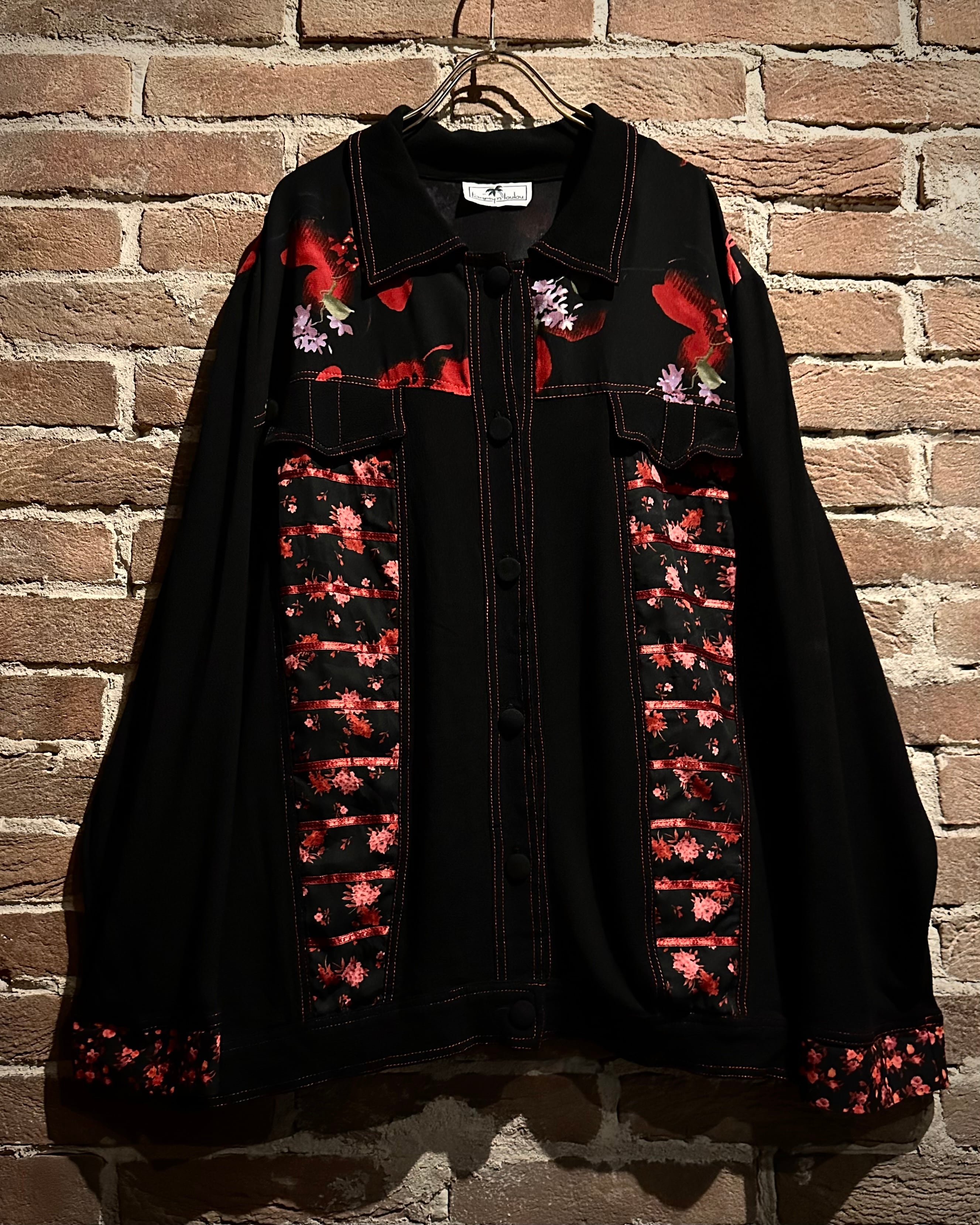 Caka act3】Flower Pattern Switching Vintage Tracker Type L/S Shirt
