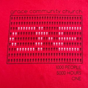 【GILDAN】グレースコミュニティ教会 ロゴ プリント Tシャツ バックロゴ 半袖 レッド LARGE grace community church US古着