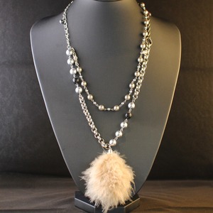 【1点物】ABSURD ネックレス レディース 71㎝ サイズ調節可能 アジャスター付き ドレス パーティー シルバー アメジスト 天然石 磁気ヘマタイト 天然石 人工パール ファー Fist