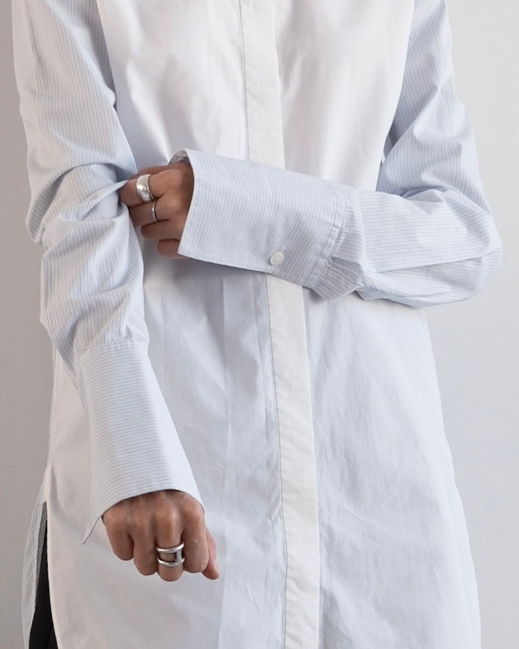 celine フィービー　ロングデザインシャツ CÉLINE by Phoebe philo CONTRAST PANEL LONG SHIRT | dear closet