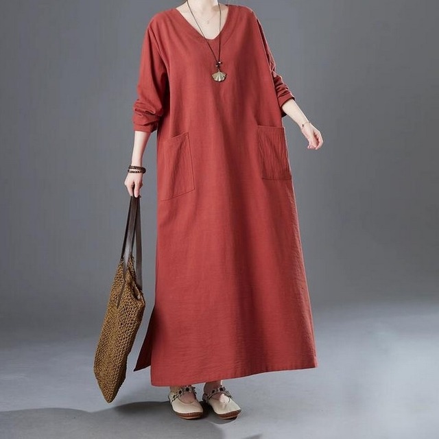 Vネックロングスリーブワンピース（２色）10833