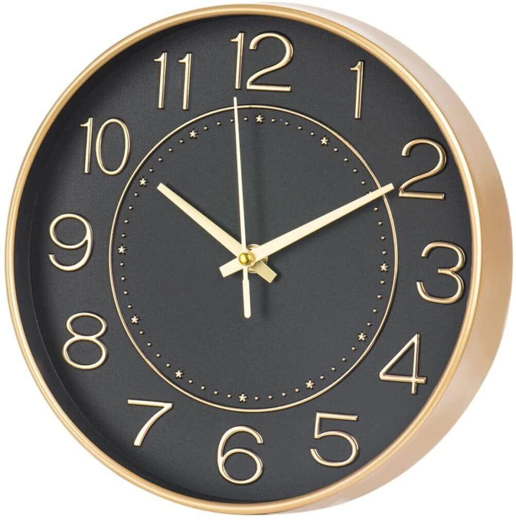 新着商品】HZDHCLH 掛け時計 電波時計 黒 静音 直径25cm 自動受信