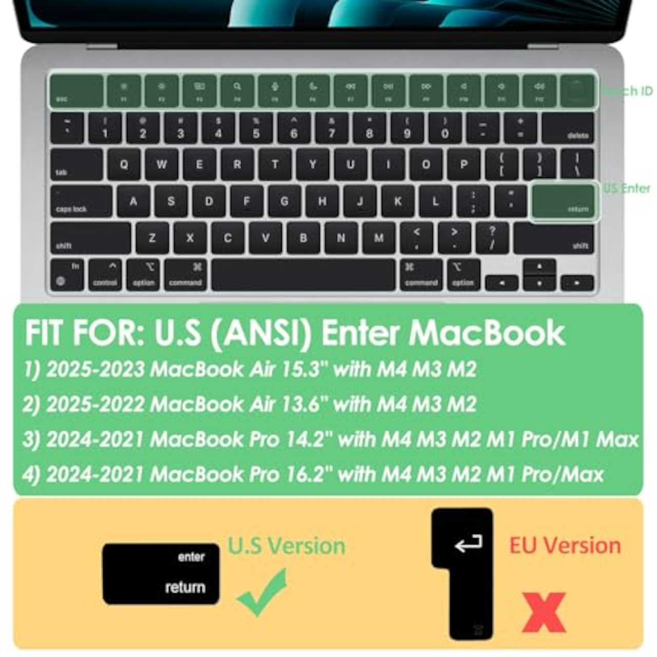 ProElife 韓国キーボードカバースキン 2024-2022 MacBook Air 13.6 15インチ M3 M2 A3113/A3114/A2681/A2941 & 2023-2021 MacBook Pro 14 16.2インチ M3 M2 M1 Pro/用 Max A2911 8/A2992/A2779/A2780/A2991 アクセサリー