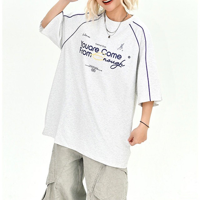 フットボールグラフィックパイピングラグランTシャツ 2col   R02039